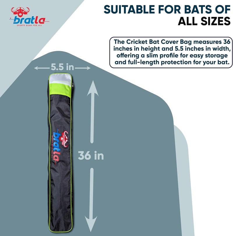 Bratla Cricket Bat Cover Bag Foam Padded, Adjustable Shoulder Strap - Secure and Convenient Cricket Gear Storage Bag Black/Green - Image 4